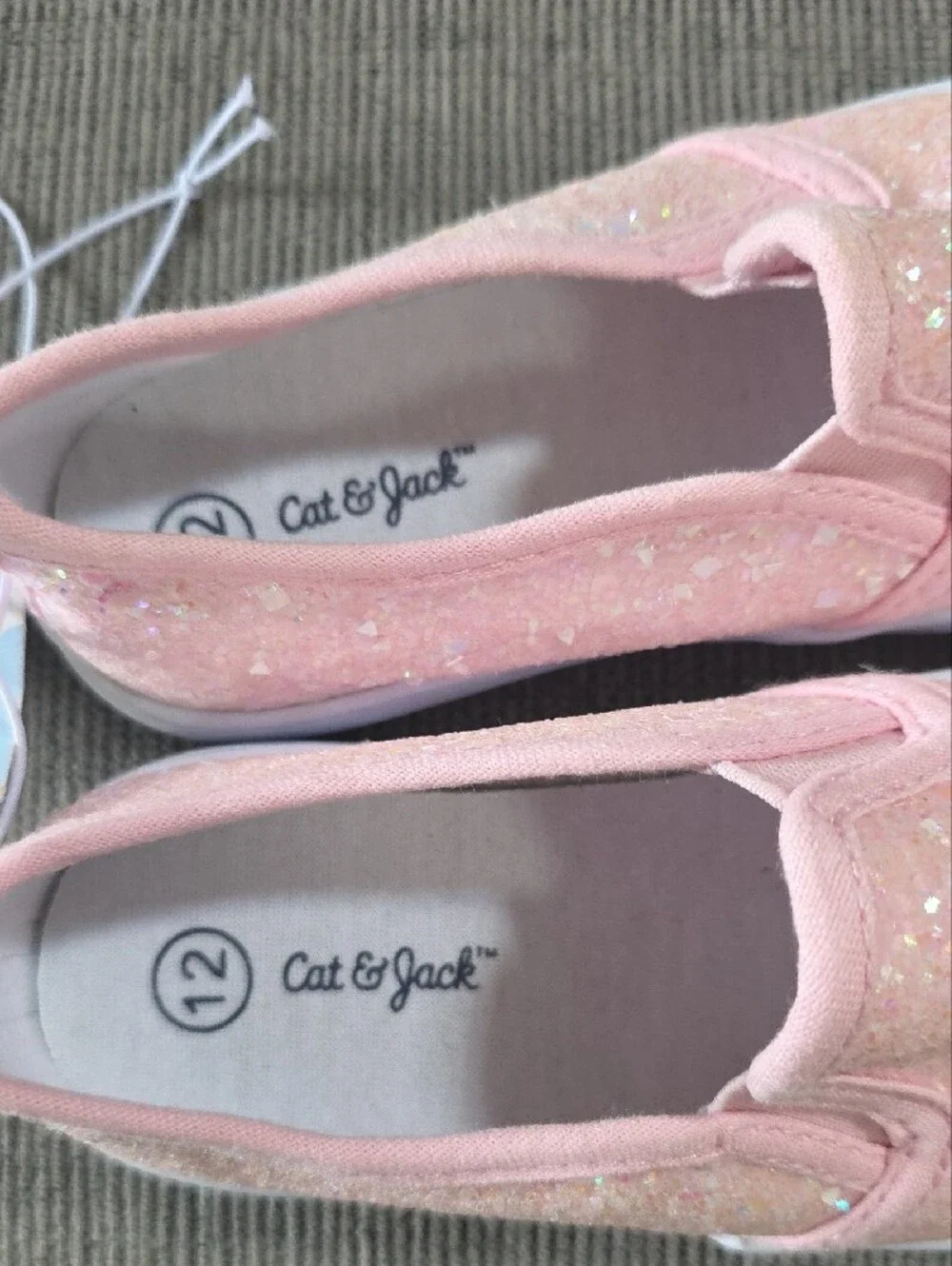 Cat & Jack Girls Pink Glitter Slip-On Madagan Shoes, NWT, Size 12.